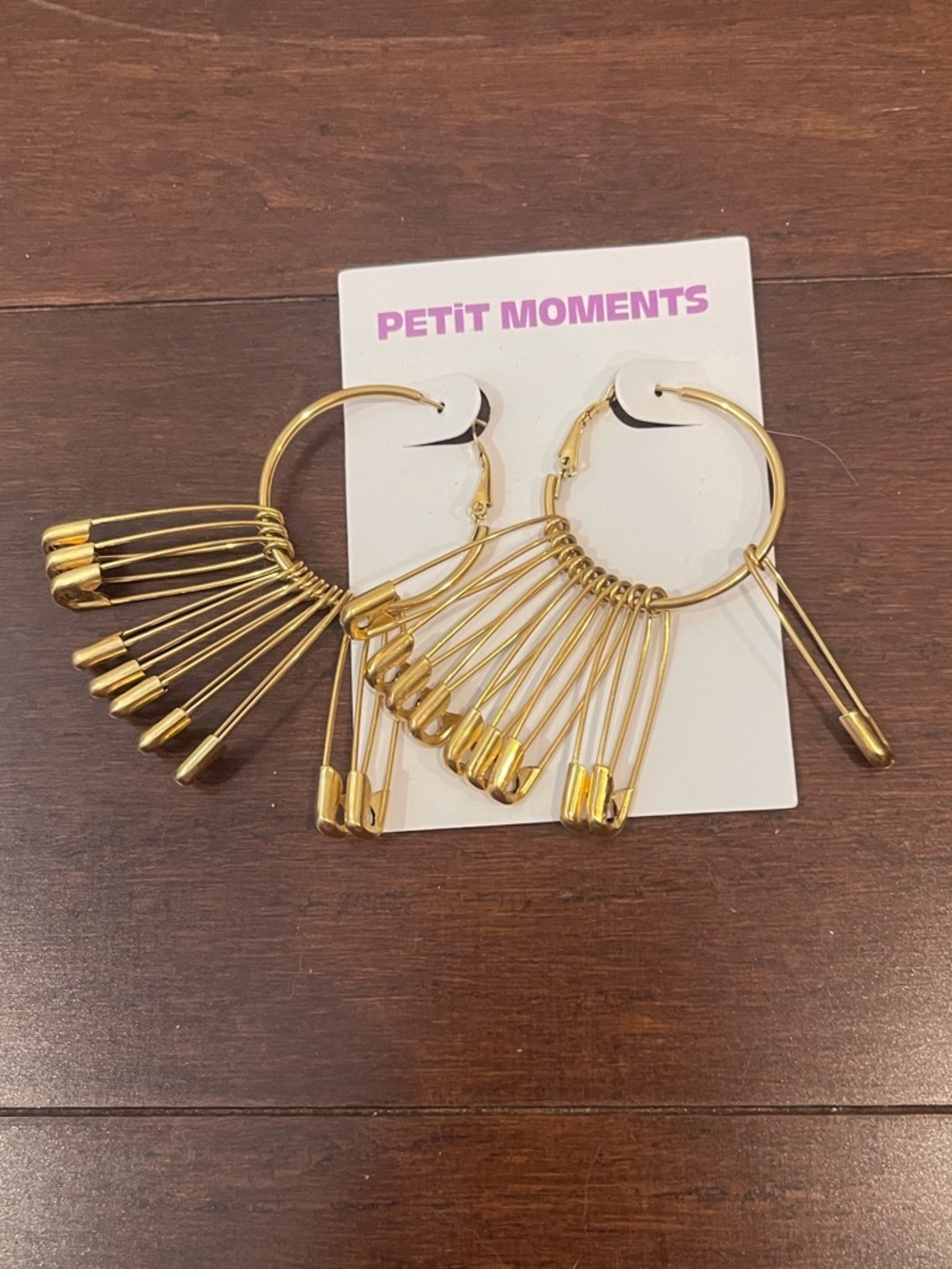 petit moments gold hoop safety pin earrings nwt